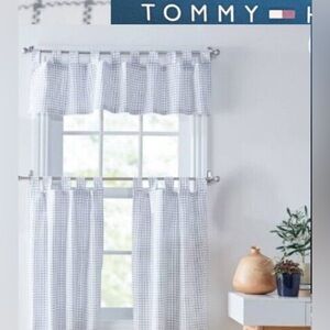 Tommy Hilfiger Kitchen Curtain 3-Piece Tab Top Valance and 2 Tier Set Cotton